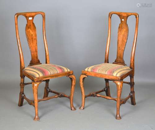 A pair of early 18th century walnut and boxwood inlaid vase ...