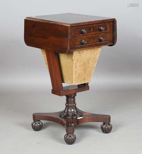 A William IV rosewood drop-flap work table, fitted with two ...