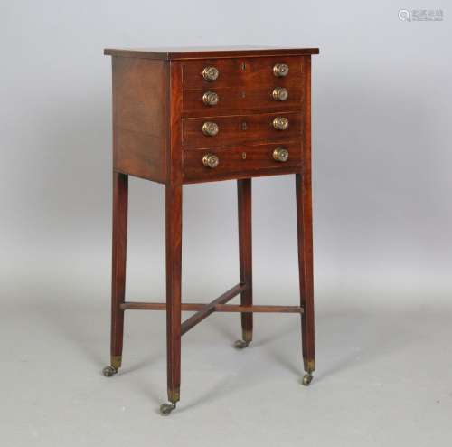 A George III mahogany work table, the hinged top above two d...