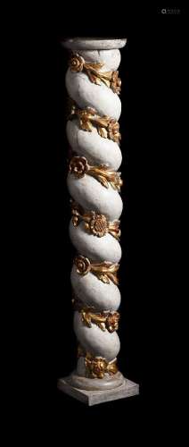 A CREAM PAINTED AND CARVED GILTWOOD SOLOMONIC COLUMN, PROBAB...