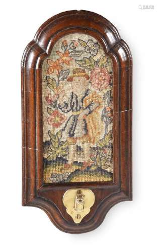 A WALNUT AND NEEDLEWORK WALL SCONCE, EARLY 18TH CENTURY AND ...