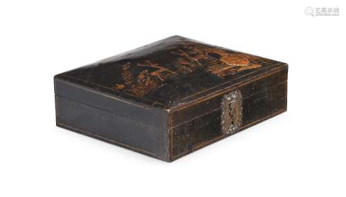 A BLACK LACQUER AND GILT CHINOISERIE DECORATED BOX, LATE 17T...