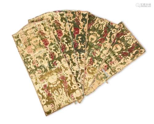 A SET OF FIVE GENOESE CUT VELVET PANELS, 17TH CENTURY