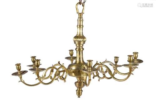 AN ENGLISH BRASS EIGHT-LIGHT CHANDELIER, 18TH CENTURY