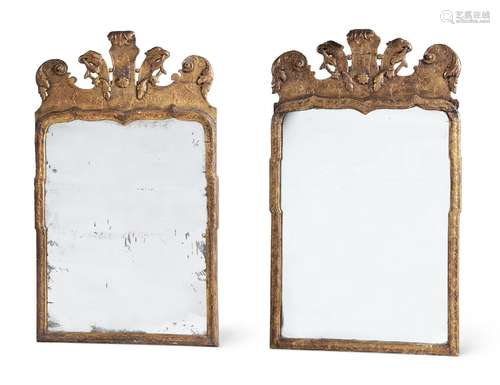 A PAIR OF GEORGE I GILTWOOD AND GESSO WALL MIRRORS, IN THE M...