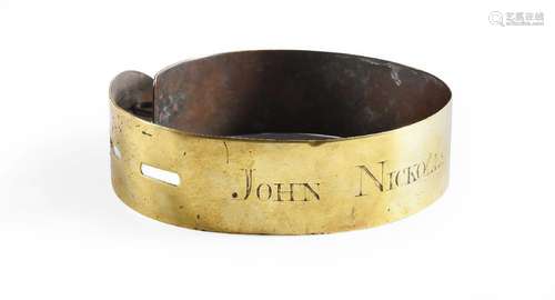 A GEORGE II BRASS DOG COLLAR, MID/EARLY 18TH CENTURY