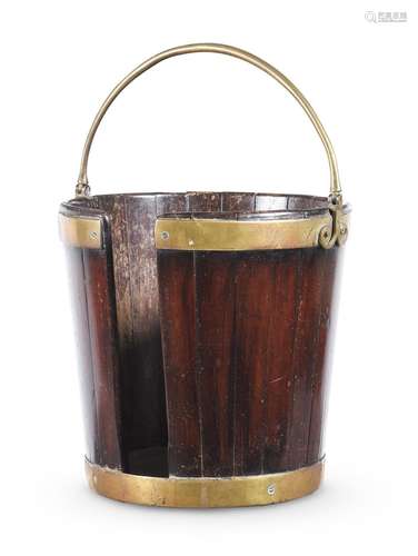 A GEORGE III MAHOGANY AND BRASS BOUND PLATE BUCKET, SECOND H...