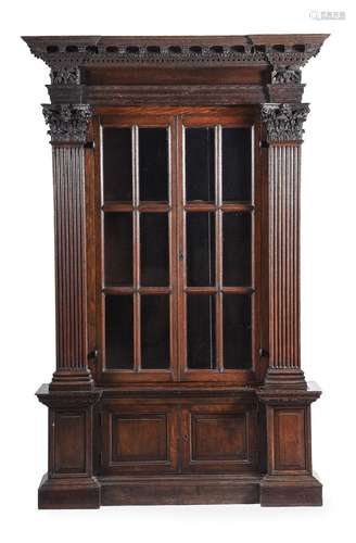 A GEORGE II OAK ARCHITECTURAL BOOKCASE OR CABINET, IN NEO PA...