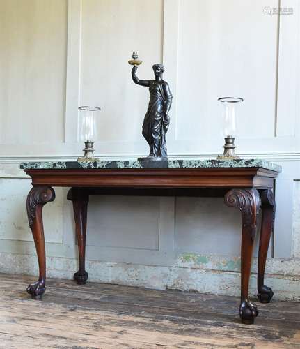 A GEORGE II CARVED MAHOGANY CONSOLE TABLE, CIRCA 1750