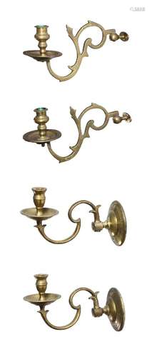 TWO PAIRS OF BRASS WALL LIGHTS, 18TH CENTURY