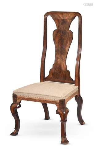 A GEORGE I WALNUT AND SEAWEED MARQUETRY SIDE CHAIR, IN THE M...