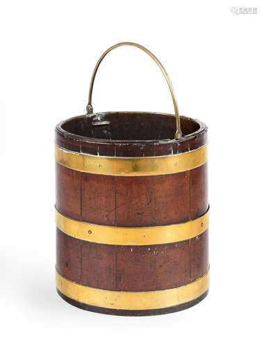 A GEORGE III MAHOGANY AND BRASS BOUND PEAT BUCKET, CIRCA 178...