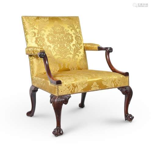 A GEORGE II MAHOGANY GAINSBOROUGH ARMCHAIR, IN THE MANNER OF...