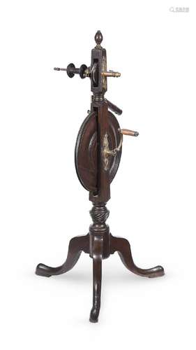 A GEORGE III MAHOGANY SPINNING WHEEL, CIRCA 1790