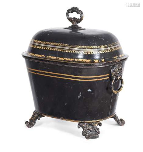 A TOLE PEINTE COAL SCUTTLE, SECOND QUARTER 19TH CENTURY