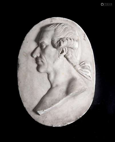 A CARVED WHITE MARBLE PROFILE RELIEF PLAQUE OF A GENTLEMAN, ...