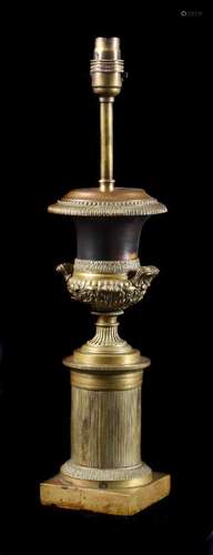 A BRONZE AND BRASS LAMP BASE, CIRCA 1830 AND LATER