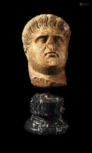 A GRAND TOUR CARVED MARBLE LIFESIZE HEAD OF NERO, ITALIAN, P...