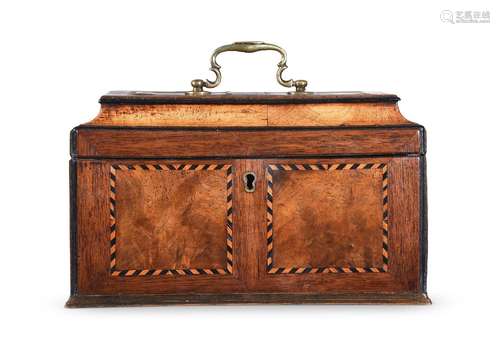 AN EARLY GEORGE III 'FLAME' MAHOGANY TEA CADDY, IN THE MANNE...