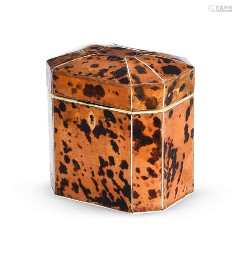 Y A LATE GEORGE III TORTOISESHELL TEA CADDY, CIRCA 1810