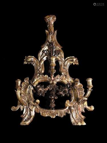 AN ITALIAN CARVED GILTWOOD WALL SCONCE, POSSIBLY VENETIAN, L...