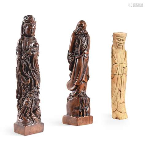 THREE CHINESE CARVED FIGURES, 19TH CENTURY