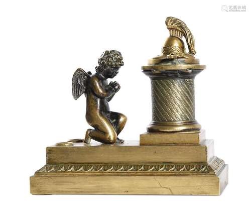 A REGENCY BRASS INKWELL, IN THE MANNER OF WILLIAM WEEKS MUSE...