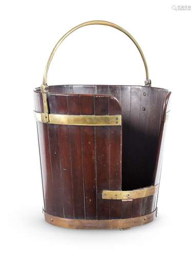 A GEORGE III MAHOGANY AND BRASS BOUND PLATE BUCKET, SECOND H...