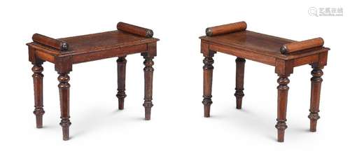 A NEAR PAIR OF MAHOGANY HALL BENCHES, CIRCA 1860