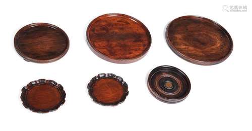 SIX MAHOGANY COASTERS AND STANDS, 18TH CENTURY AND LATER