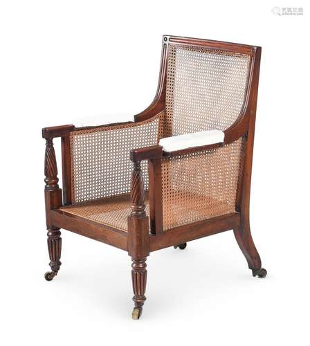 A REGENCY MAHOGANY LIBRARY BERGERE ARMCHAIR, CIRCA 1815