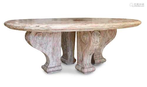 A LARGE NORWEGIAN ROSE MARBLE CENTRE TABLE, 19TH CENTURY