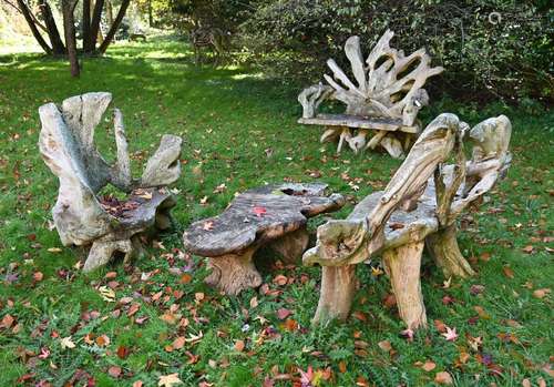 A SUIT OF HARDWOOD 'GROTTO' FURNITURE, 20TH CENTURY