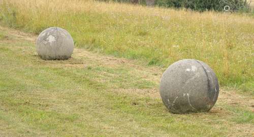 A LARGE PAIR OF STONE COMPOSITION BALLS, 20TH CENTURY