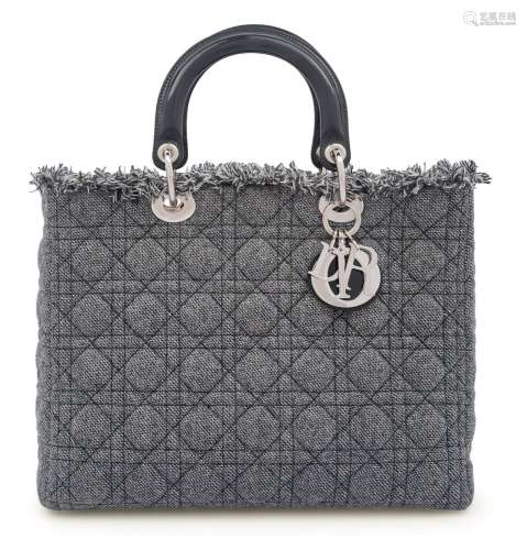 Christian Dior Gray Wool Cannage Medium Lady Dior Bag, 2011