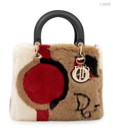 Christian Dior Red and Brown Mink Small Lady Dior Bag, 2018