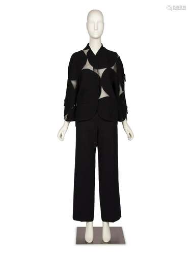 Chado Ralph Rucci Wool Crepe and Net Circle Jacket with Pant...