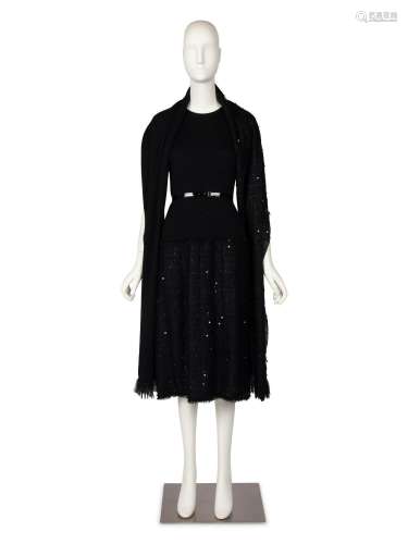 Chanel Black Sequined Dress, Belt, and Scarf, Autumn 2004