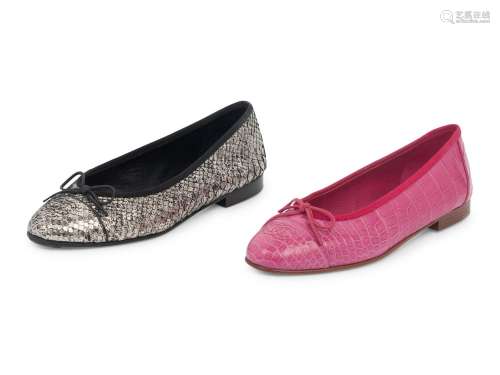 Two Pairs of Chanel Exotic Skin Flats