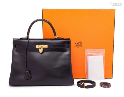 Hermes Black Leather 32cm Kelly Bag, 2002