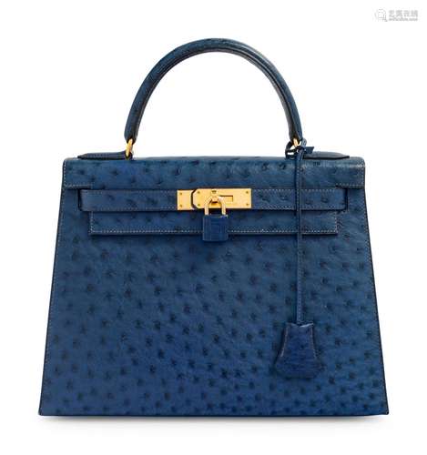 Hermes Navy Ostrich 15cm Kelly Bag, 1993