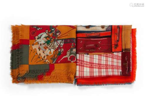 Two Hermes 90cm Silk/Cashmere Scarves