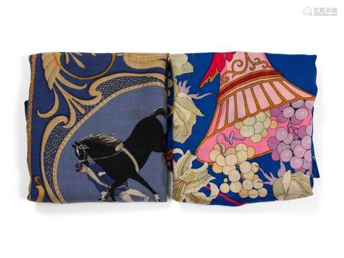 Two Hermes 90cm Silk/Cashmere Scarves