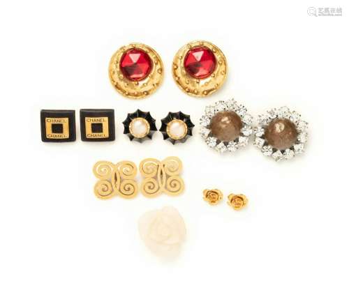 Six Ear Clips and One Brooch, One Saint Laurent, One Ungaro,...