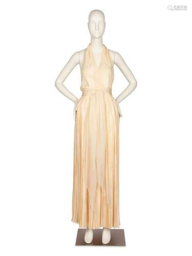 Galanos Cream Satin Halter Dress and Scarf, 1970s