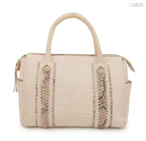 Nancy Gonzalez Cream Alligator and Snakeskin Bag, 2000s