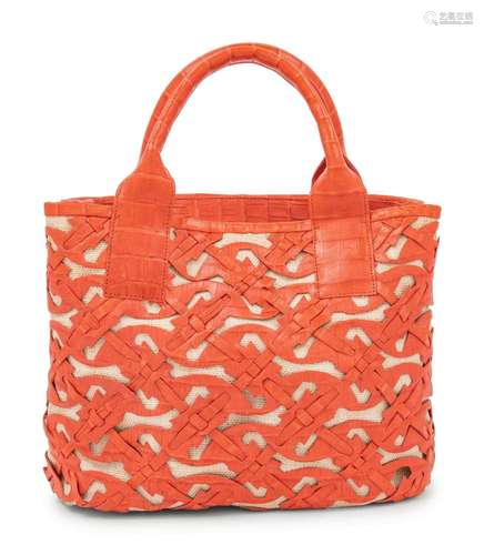 Nancy Gonzalez Cut and Woven Alligator and Canvas Bag, c. 20...