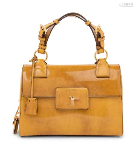 Prada Yellow Patent Leather Flap Bag, 2000s