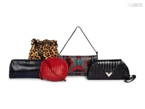 Five Designer Bags and Clutches, Including Bottega Veneta an...