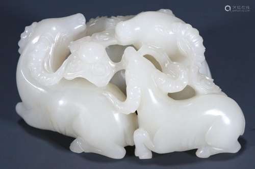 Old Collection Hetian Jade Sanyang Kaitai Ornament